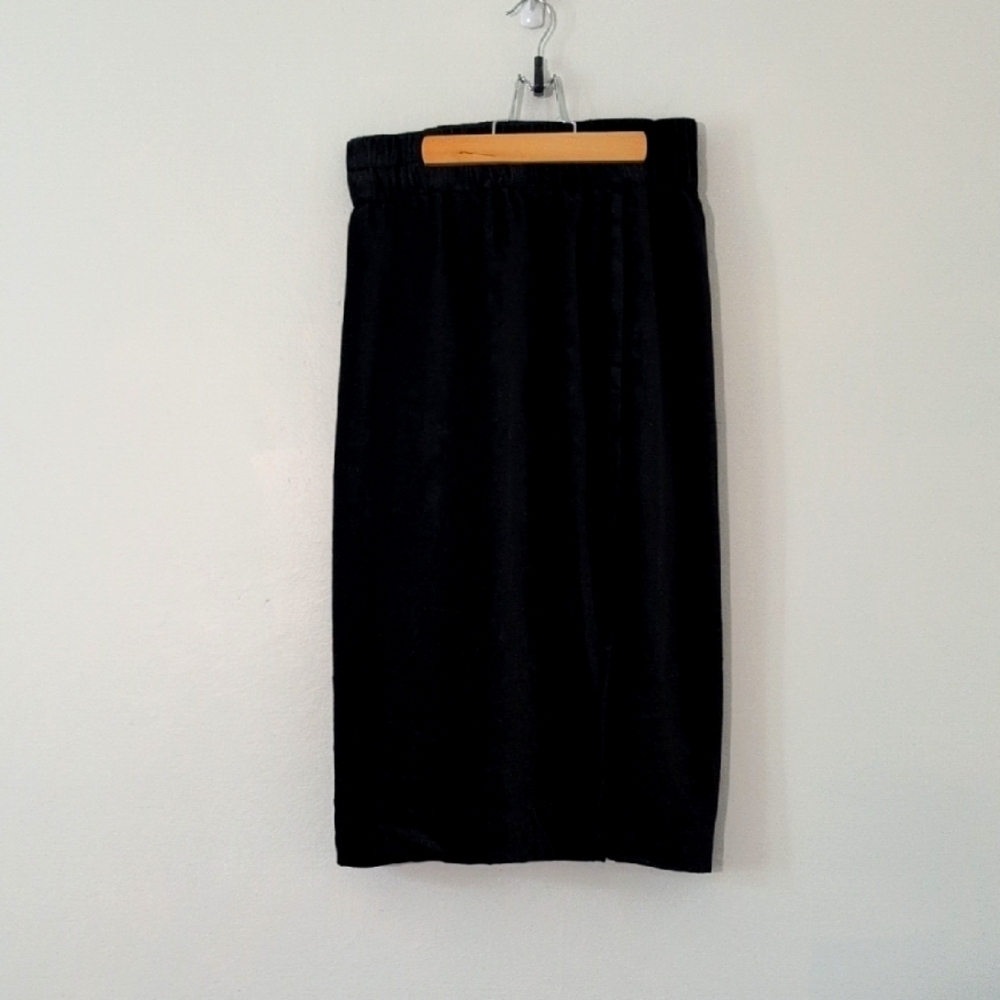 J Crew Pull On Black Velvet Preppy Midi Maxi Skirt w/Pockets Sz Small